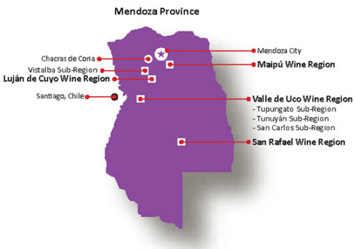 The Mendoza Wine Regions Exploring Wine Regions   Mendoza Map 510x358 